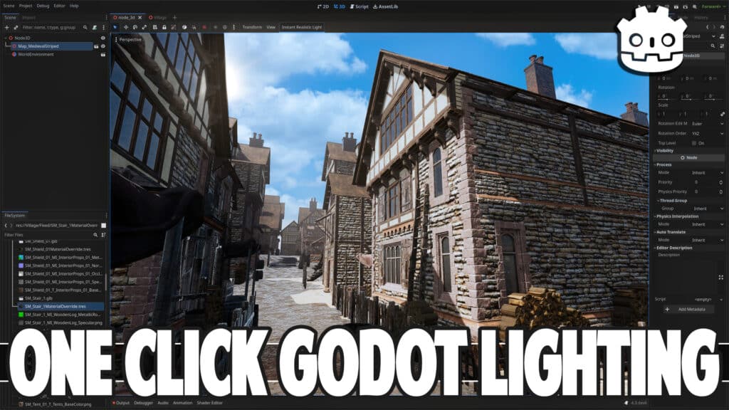 Godot One Click Instant Realistic Lighting is an Add-On for the Godot Game Engine that makes setting up a WorldEnvironment a breeze