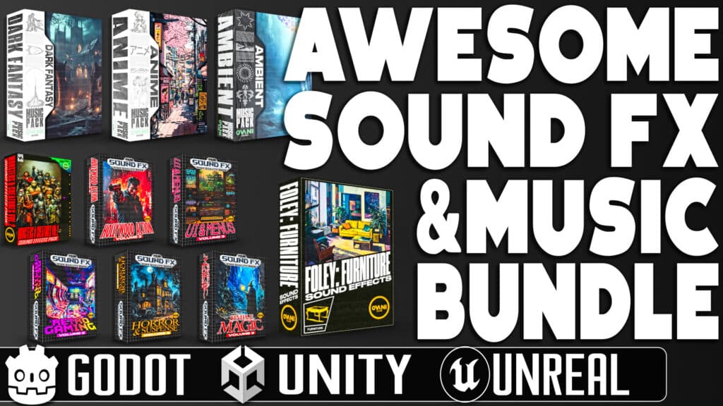 Awesome Ovani Sounds Black Friday GameDev SoundFX and Music bundle for Godot, Unity and Unreal Engine
