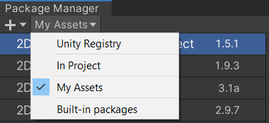Package Manager My Assets selection in Unity